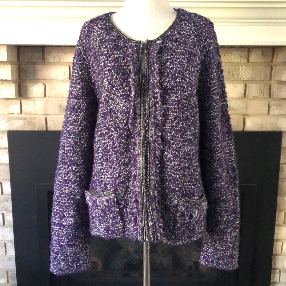 Chico’s Purple Tweed Hook Closure Sweater Jacket size 3 (XL-16)